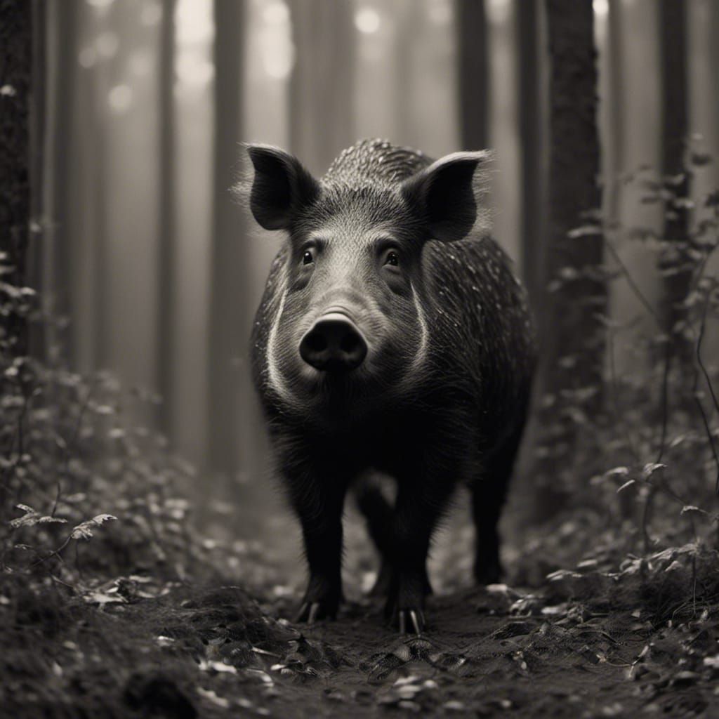 Boar in Forest: Deep Noir Style