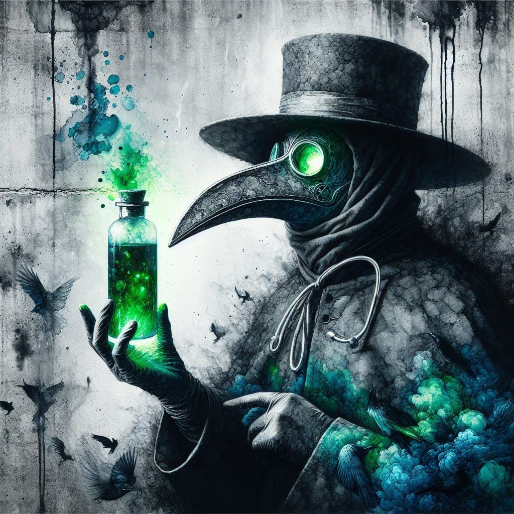 Surreal Plague Doctor in Aesthetic of Visceral Abstraction