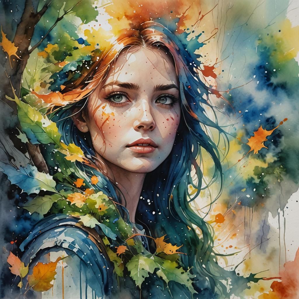 Fantasy Landscape in Watercolor Splash Art Style