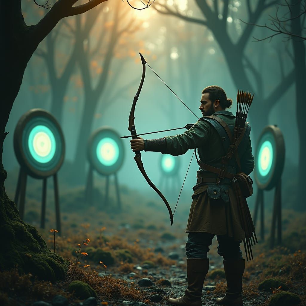 Brooding Archer in Mystical Forest Concept Art
