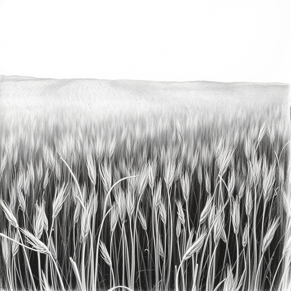 Moody Fieldscape in Charcoal Drawing