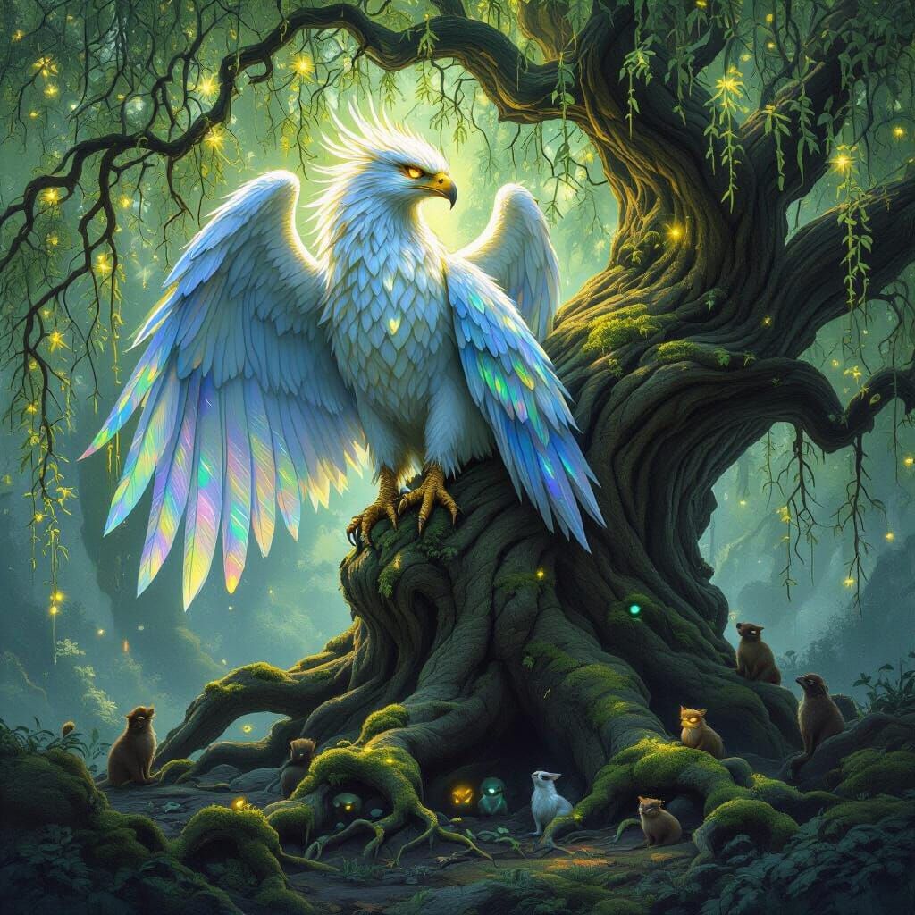 Griffin Perched Atop Ancient Willow Tree