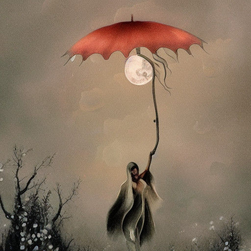 Dreamy, Soft Focus Crystal Umbrella Scene Under a Full Moonl...