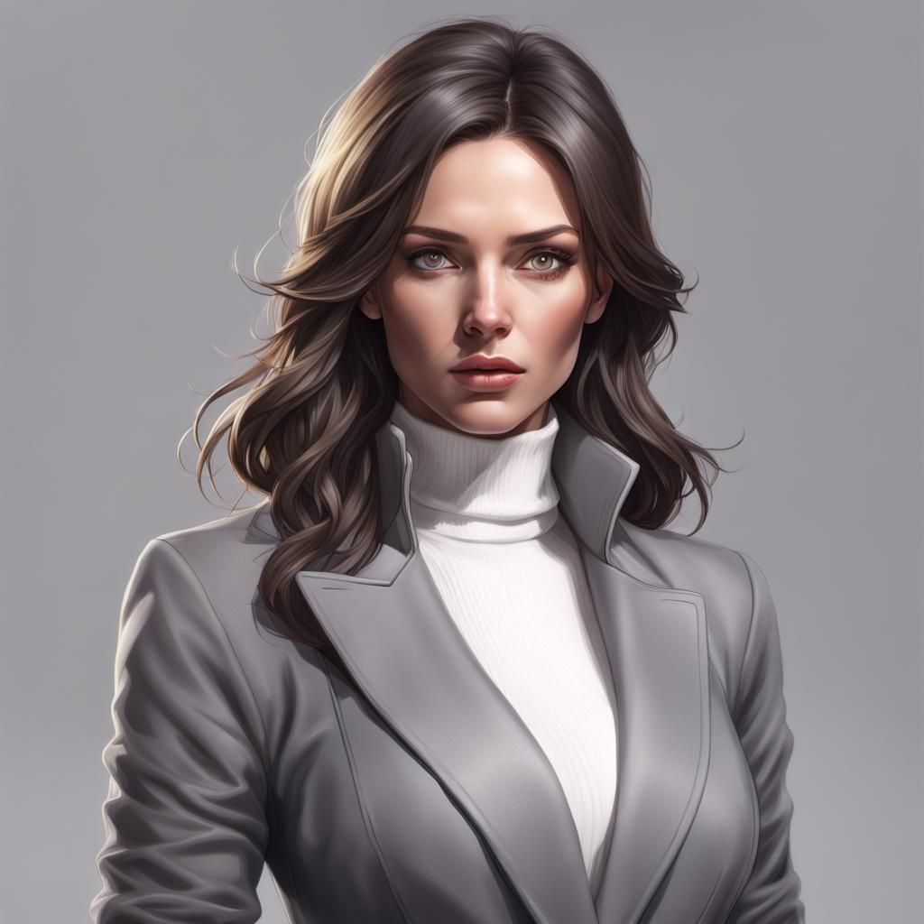 Brunette Executive Portrait in Hyperdetailed Digital Art Sty...