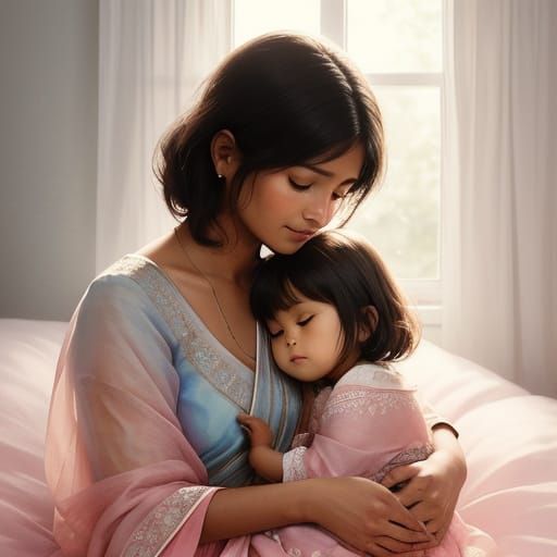 Cozy Indian Bedroom Scene in Dreamy Watercolor Style