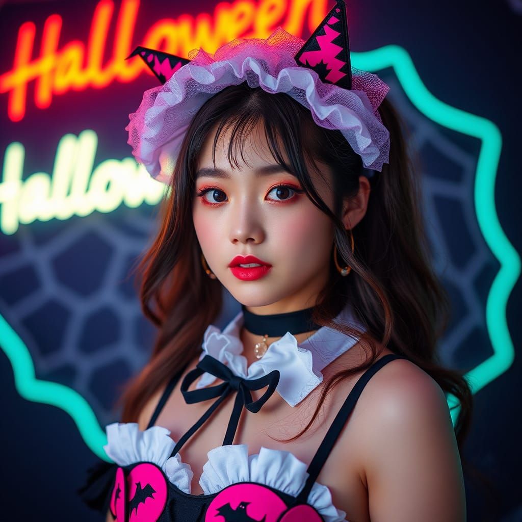 K-Pop Halloween Girl Portrait in Neon