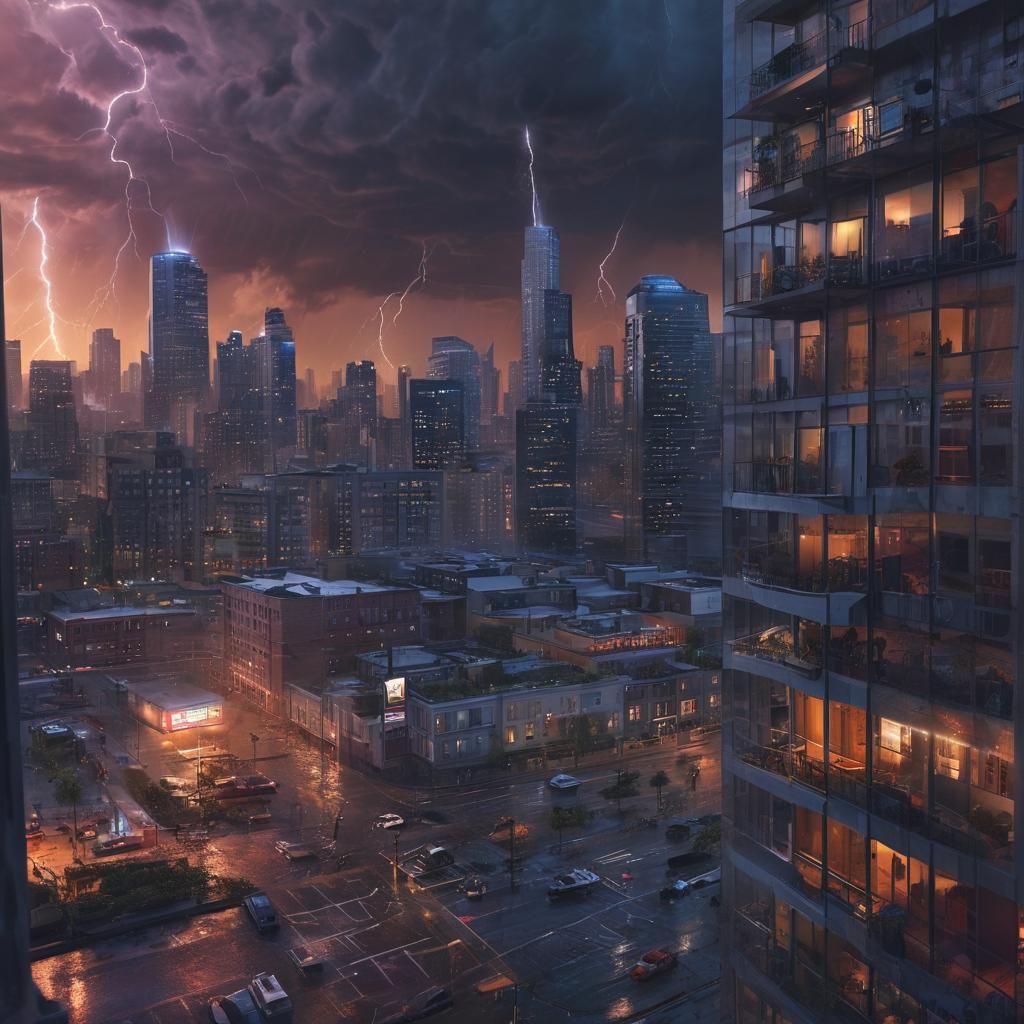 Hyperrealistic Tornado Over City at Sunset