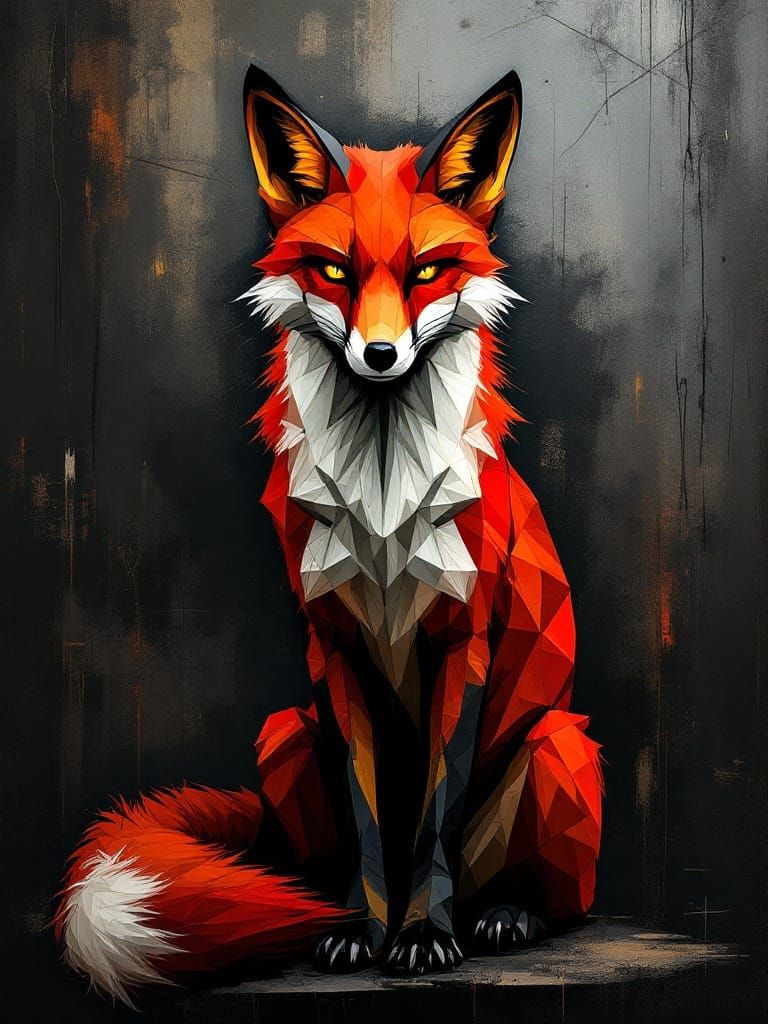 Surreal Urban Fox in Chiaroscuro, Eyes Burning with Intensit...