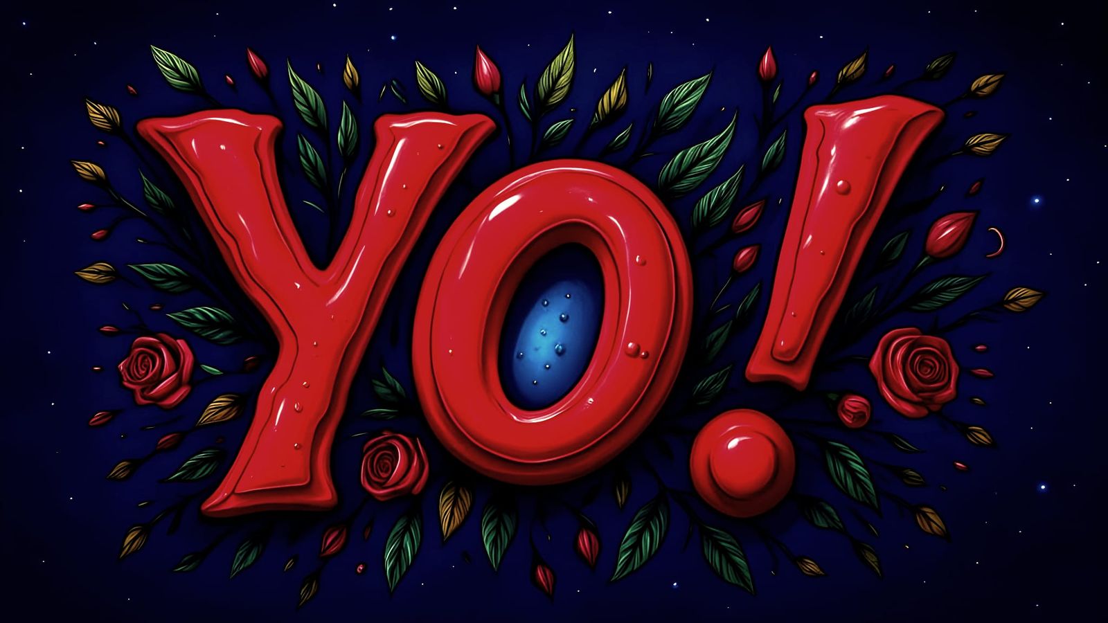 Bold Red Letters "YO!" in Stylized Illustration