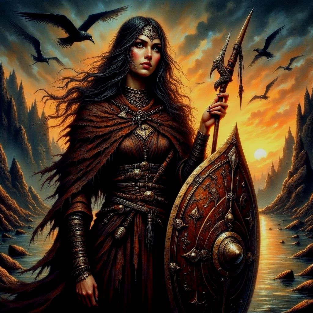 Viking Shield Maiden in Dark Fantasy Style