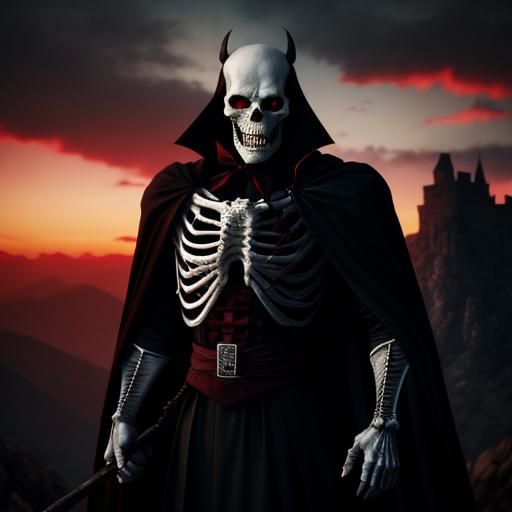 Dracula Bat Vampire with Skeleton Army at Sunset