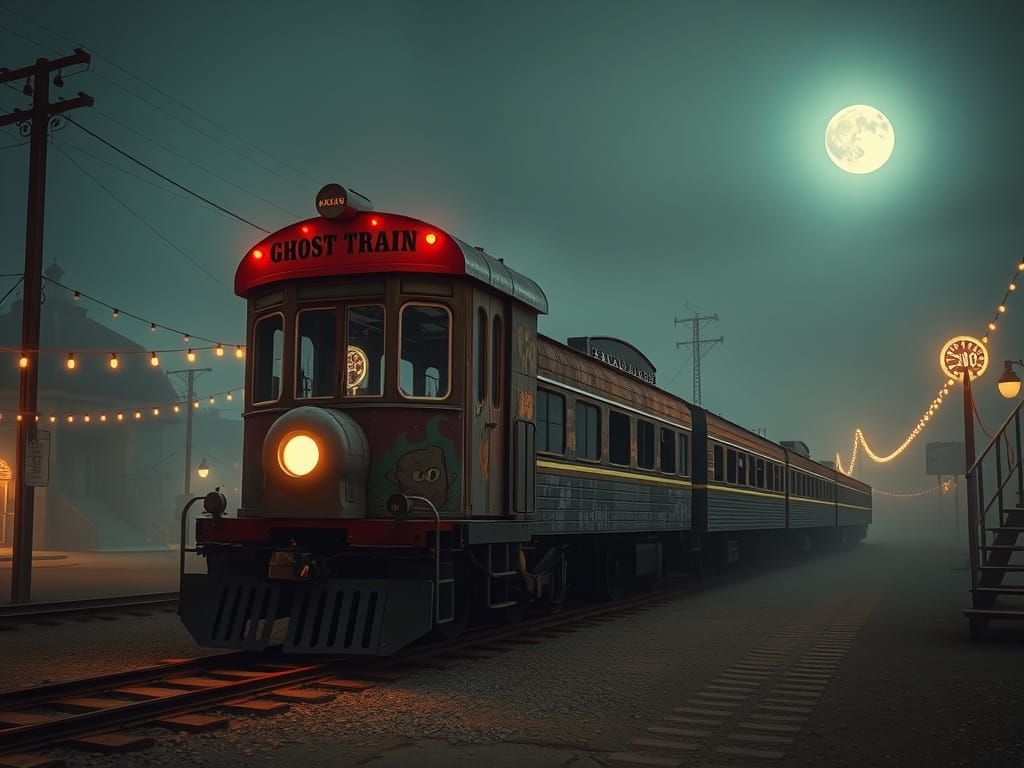 Vintage Ghost Train at Abandoned Amusement Park