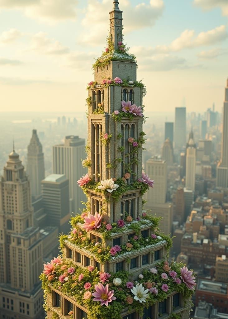Whimsical Floral Empire State Building Scene in Shabby Chic ...