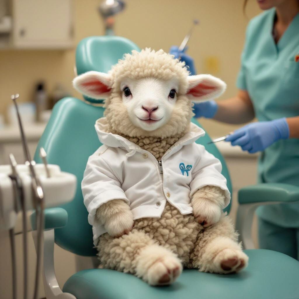Anxious Lamb at the Dentist, Beatrix Potter Style