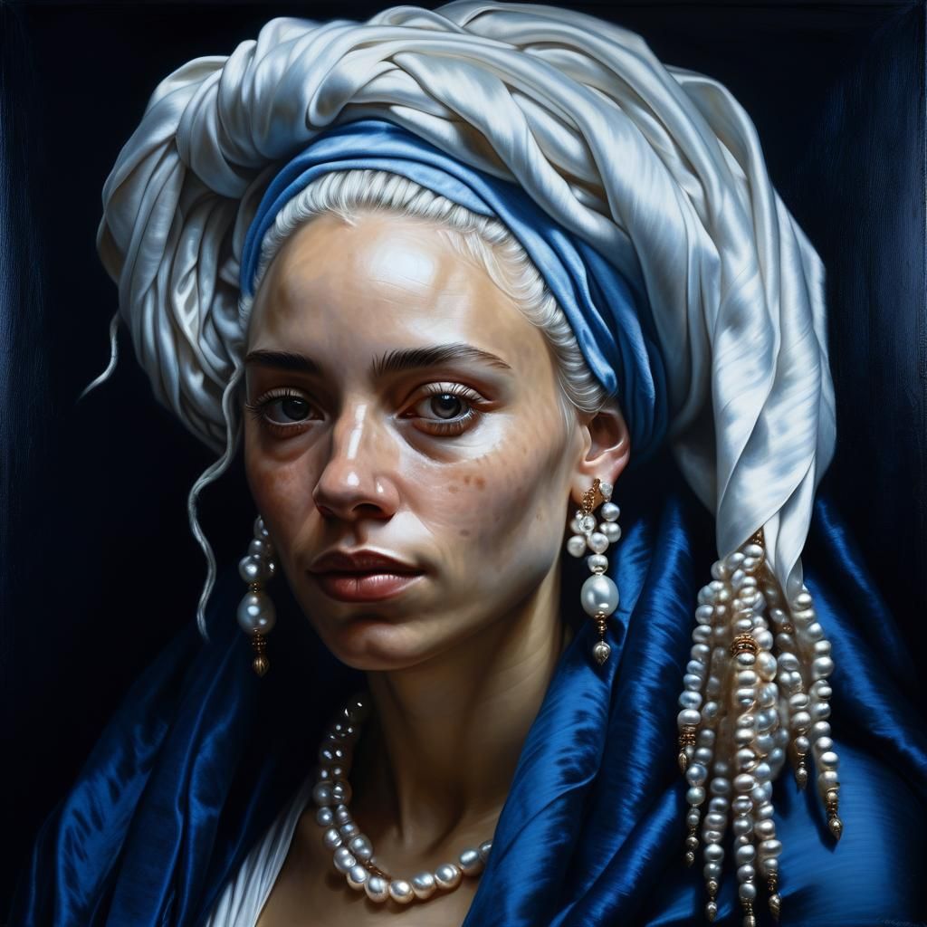 Rembrandt-style portrait, young woman with white dreadlocks ...