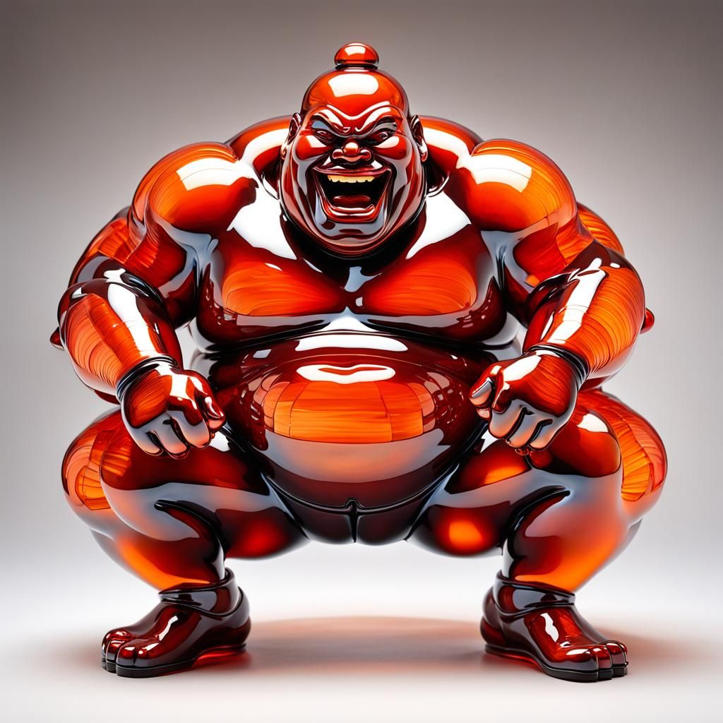 Laughing Sumo Wrestler: Jelly Sculpture in Red and Orange