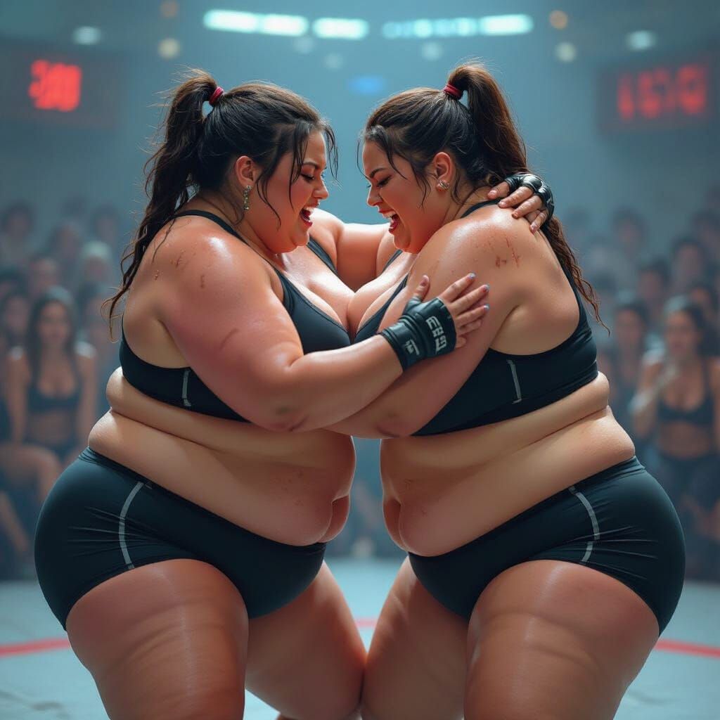 Intense Wrestling Match in Cyberpunk Style