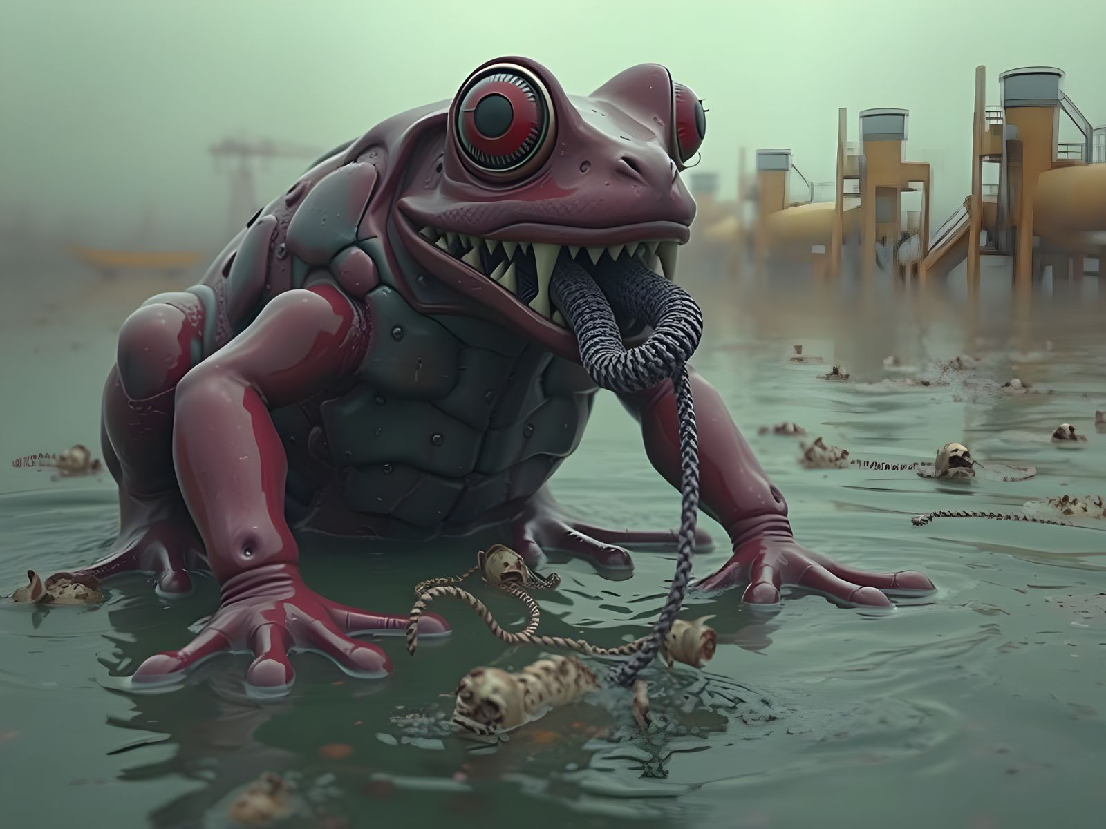 Alien Steel Frog Emerges from Lake of Toxic Woe