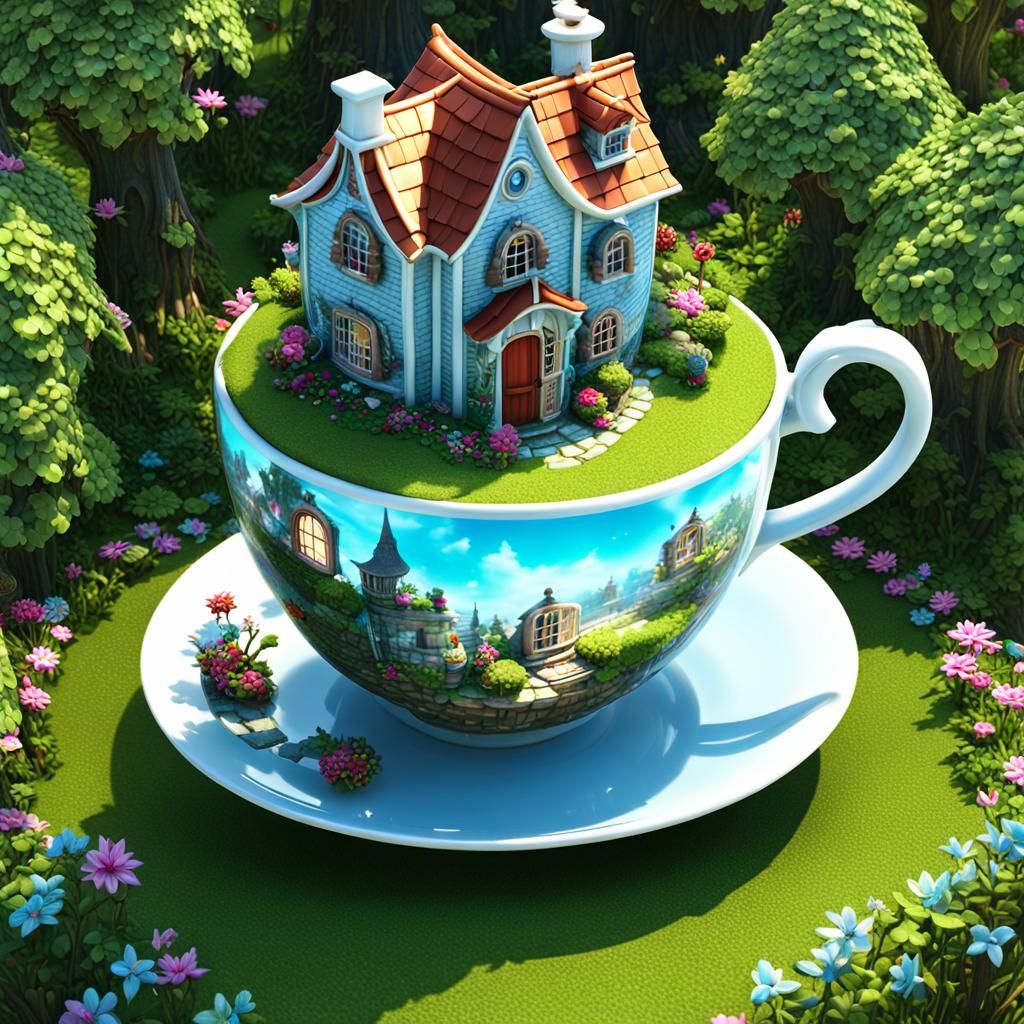 Teacup House: Isometric 3D Fairytale Render