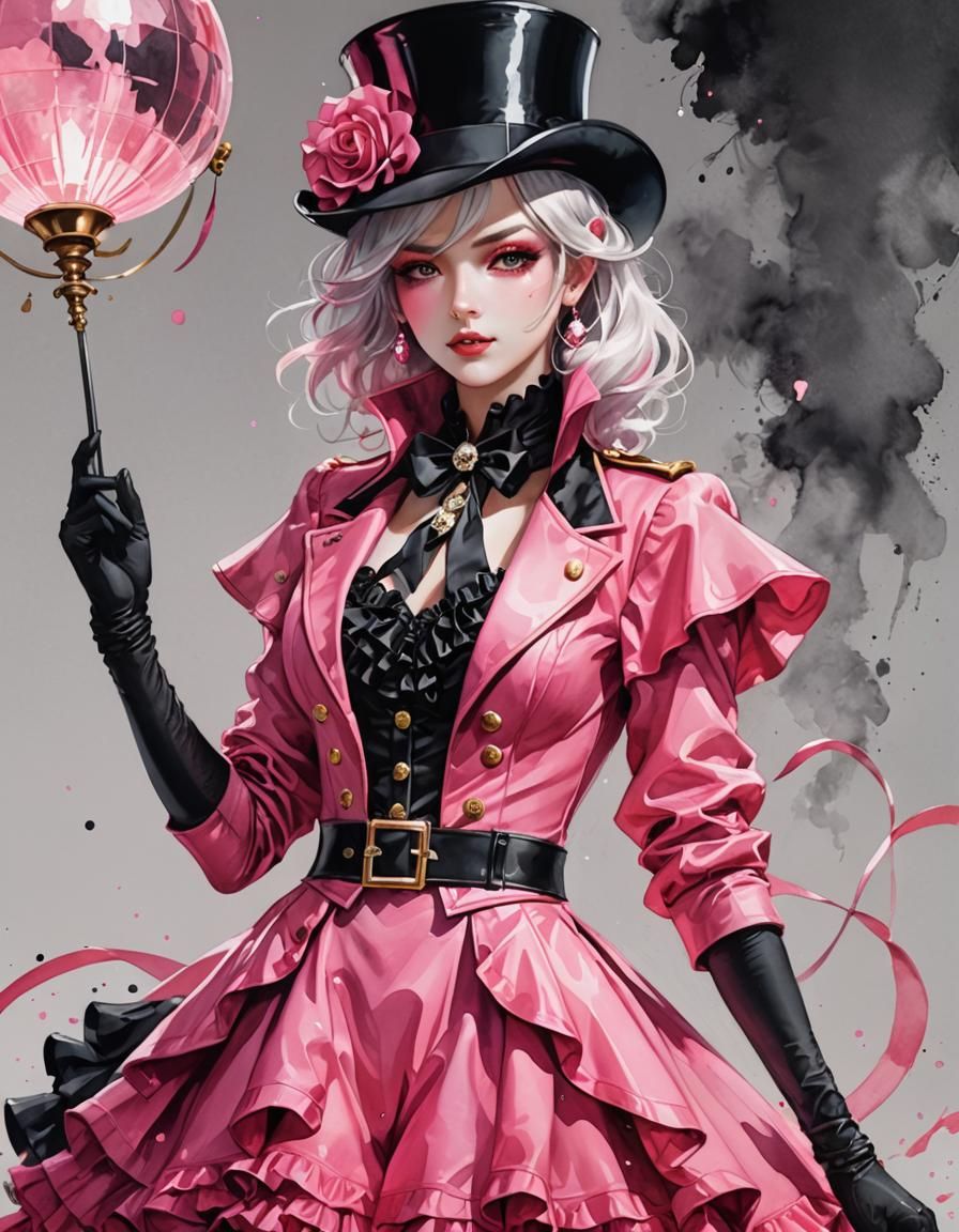 Neon Pink Ringmaster in Watercolour Anime Style