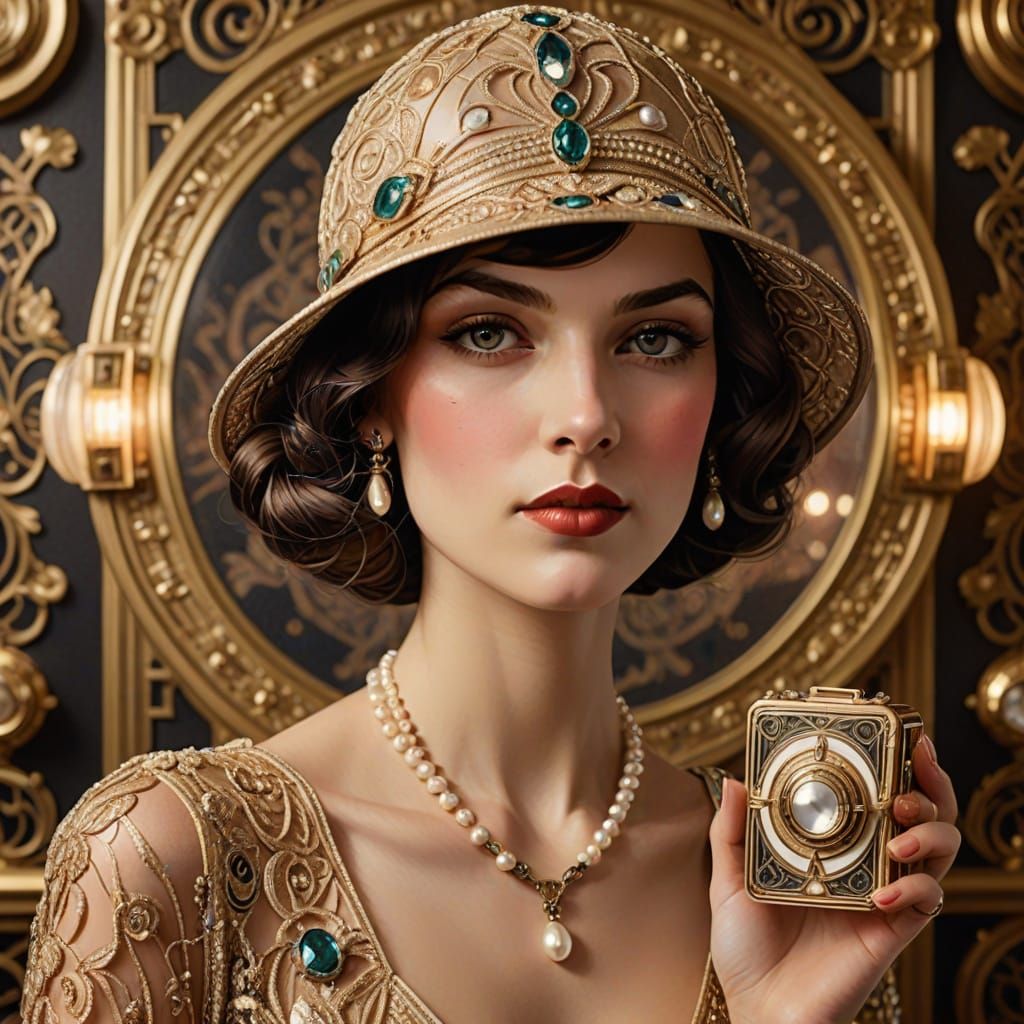 Glamorous Flapper Holds Art Deco Luxuries in Opulent Speakea...