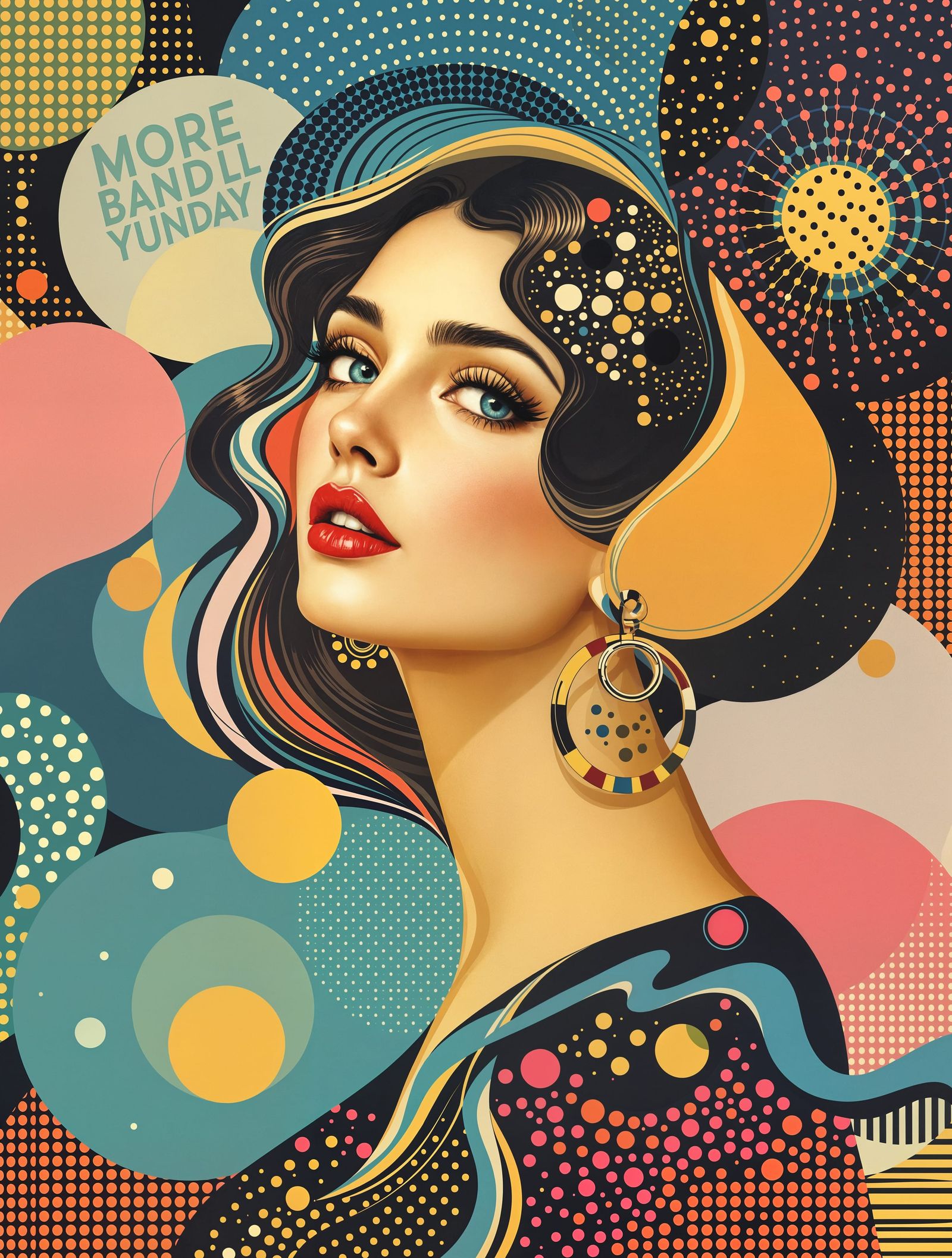 Surreal Art Nouveau Portrait in Vibrant Pop Art Surrounds