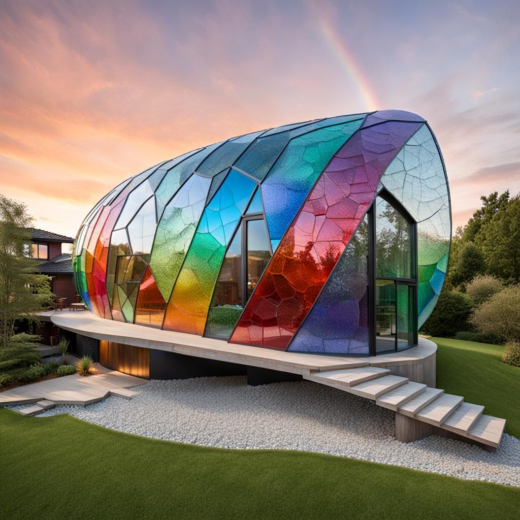 Rainbow Glass House with Cracked Texture