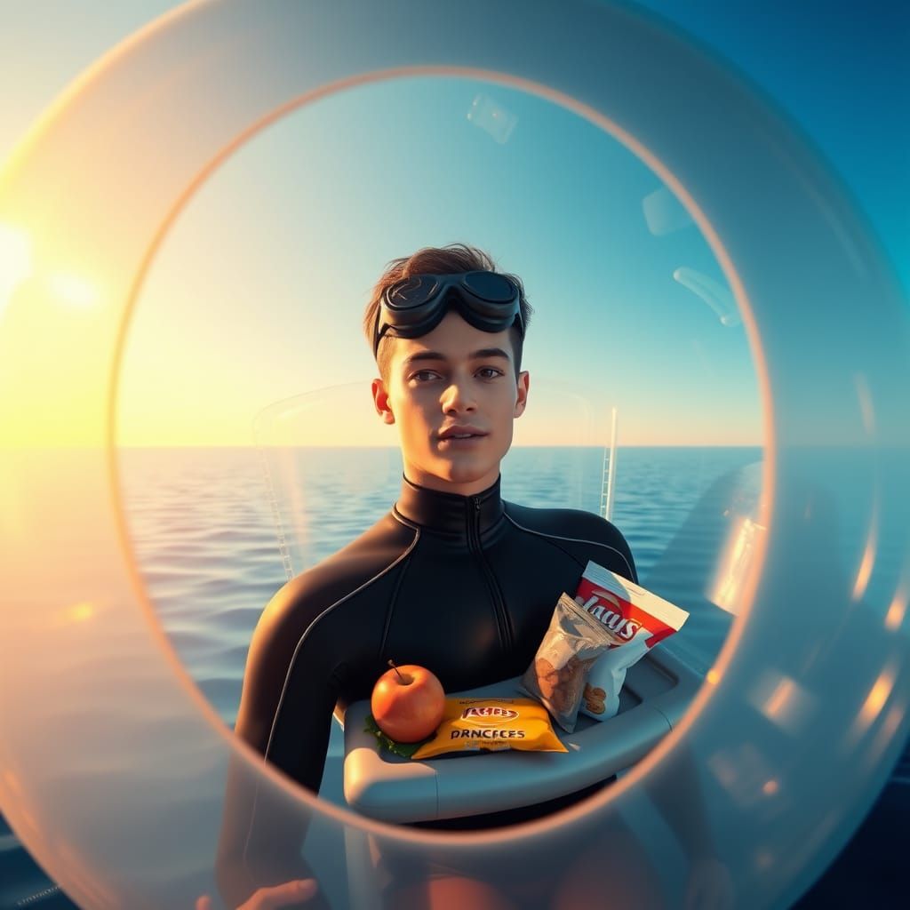 Man Enjoys Refreshments in Oceanic Air Bubble