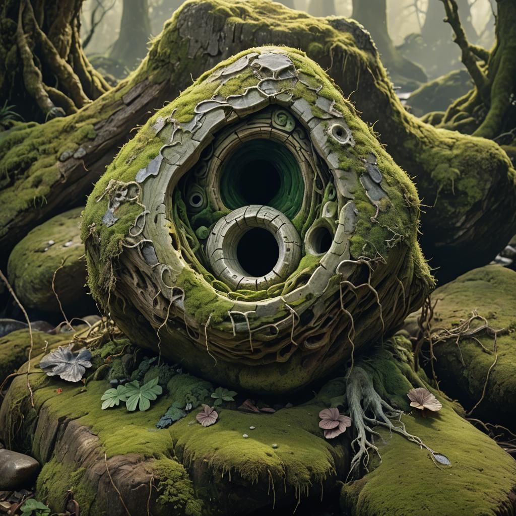 Mystical Hag Stone with Ethereal Light, Fantasy Art