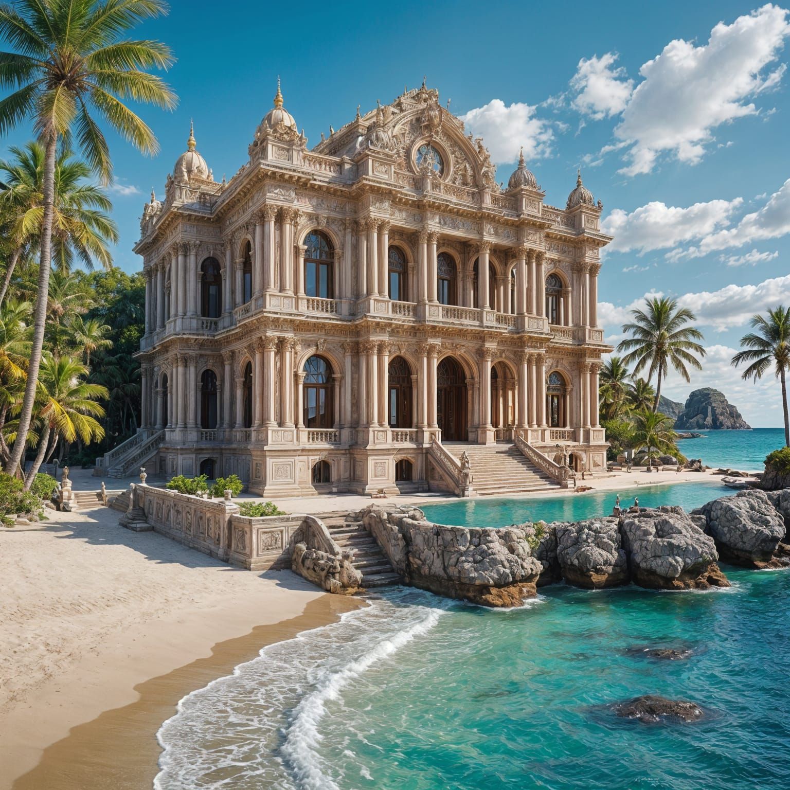 Surreal Beachside Palace in Vibrant Colors