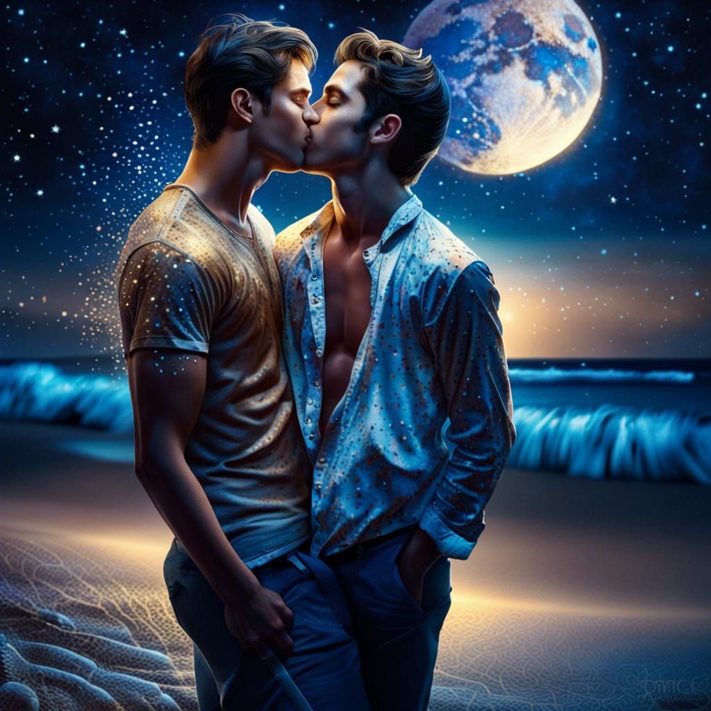 Photorealistic Kiss on a Moonlit Beach