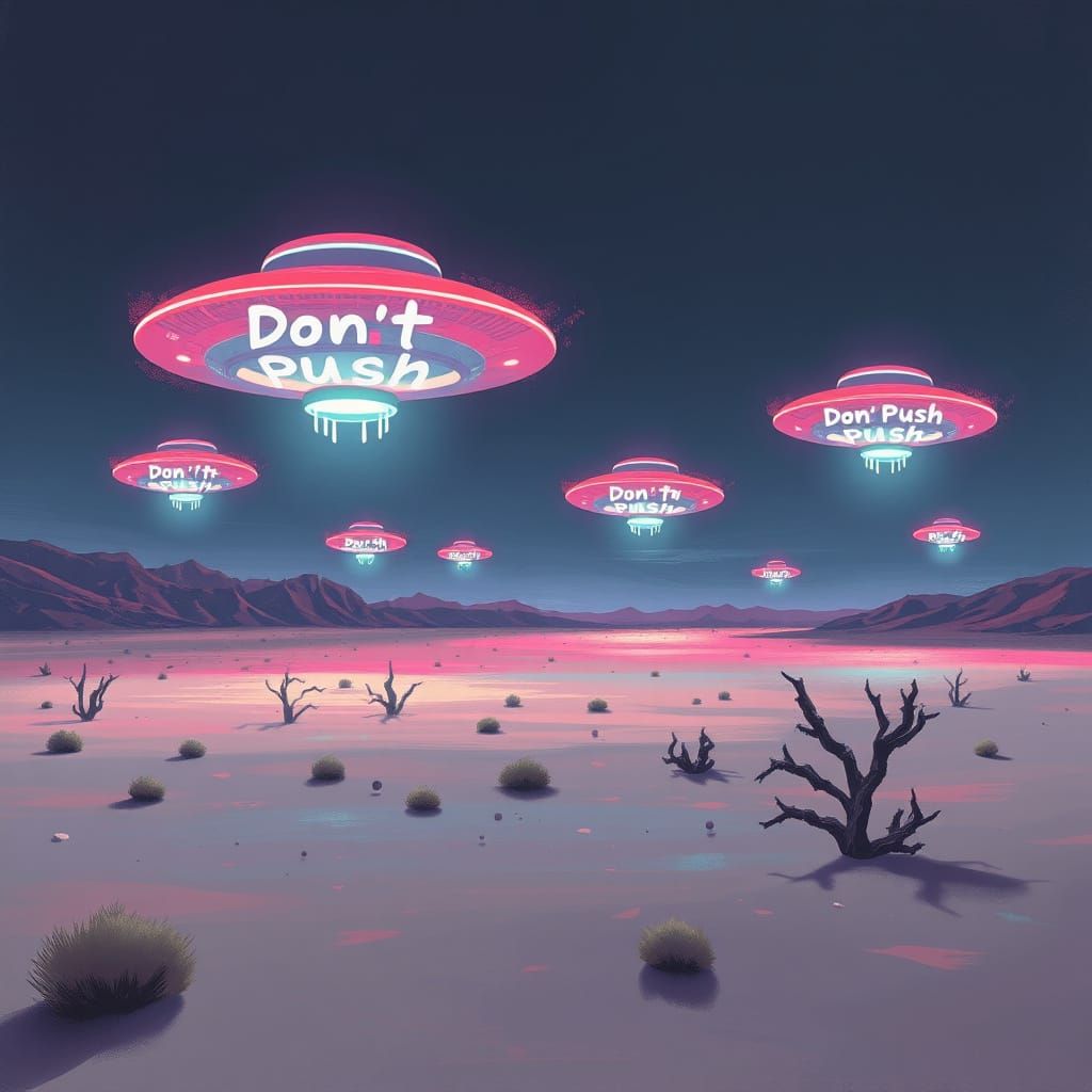 Midnight UFOs Drift Across the Desert in a Whimsical, Abstra...