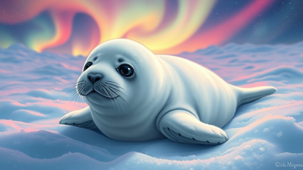 Polka Dot Seal Pup in Iridescent Arctic Snow