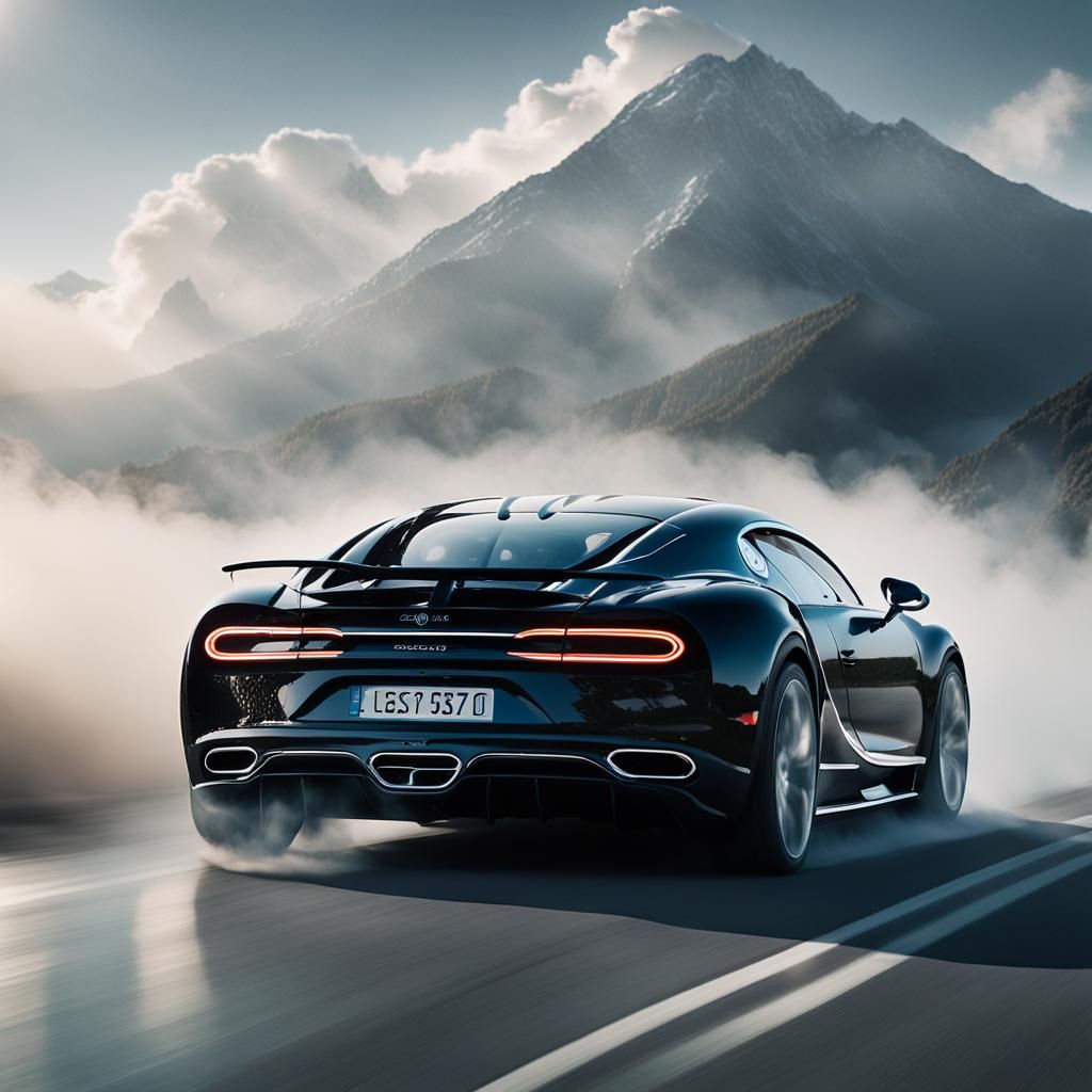 Black Bugatti Chiron Drives Through Dreamy Clouds