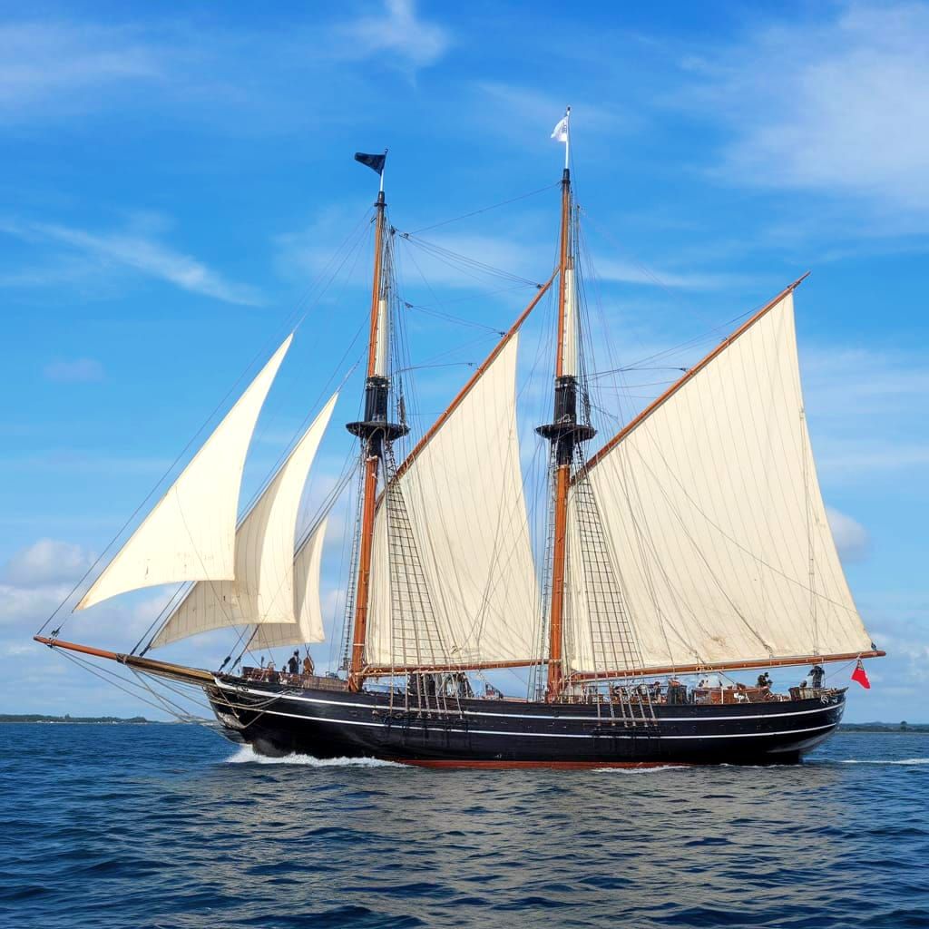 Schooner at Sea in Elegant Nautical Masterpiece Style