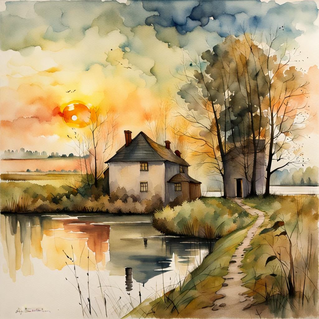 Watercolor River Walk Inspired by Impressionism