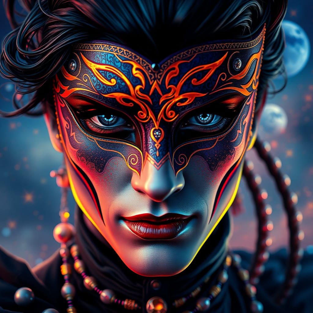 Striking Spectral Masquerade Man with Prismatic Lighting