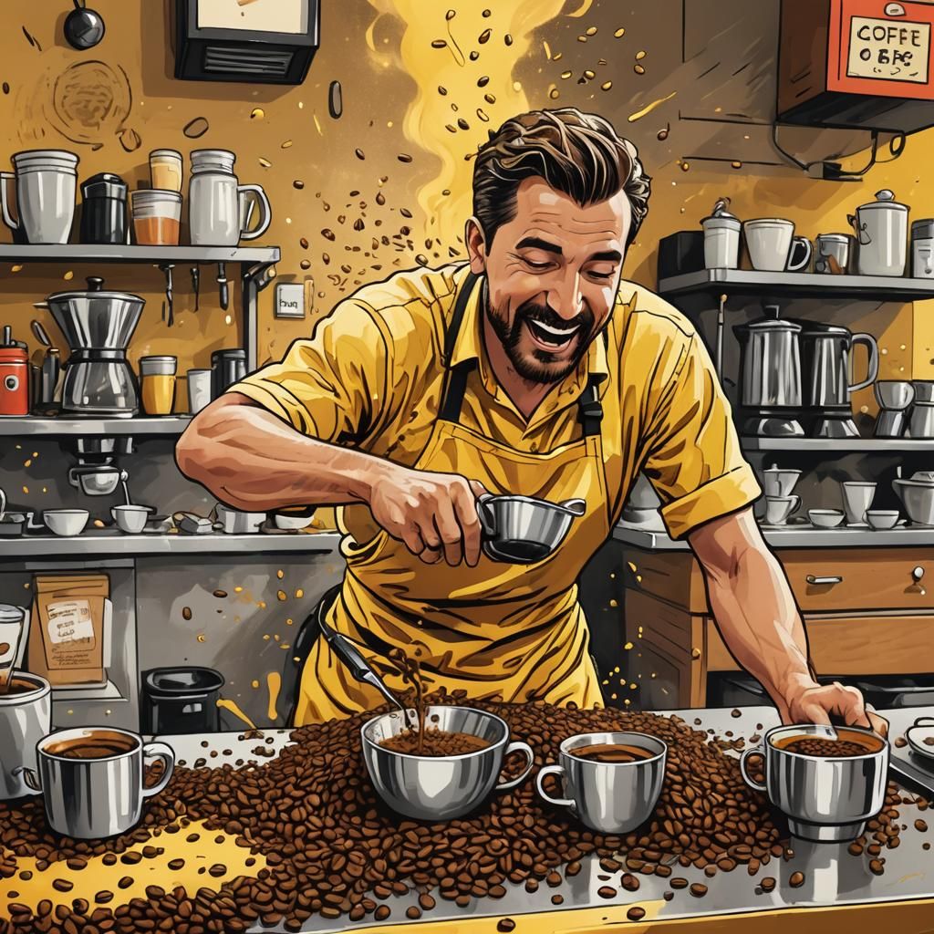 Barista Mishap: Whimsical Coffee Bean Spill Illustration