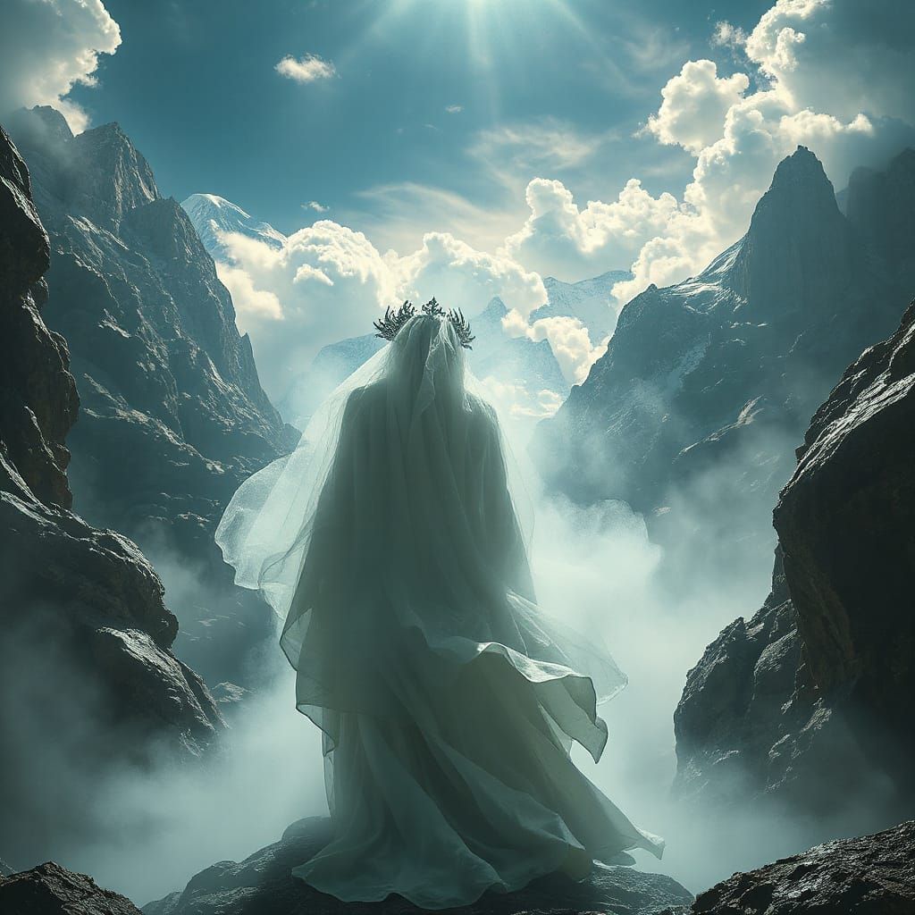 Ethereal Figure in Mist: Epic Cinematic Landscape