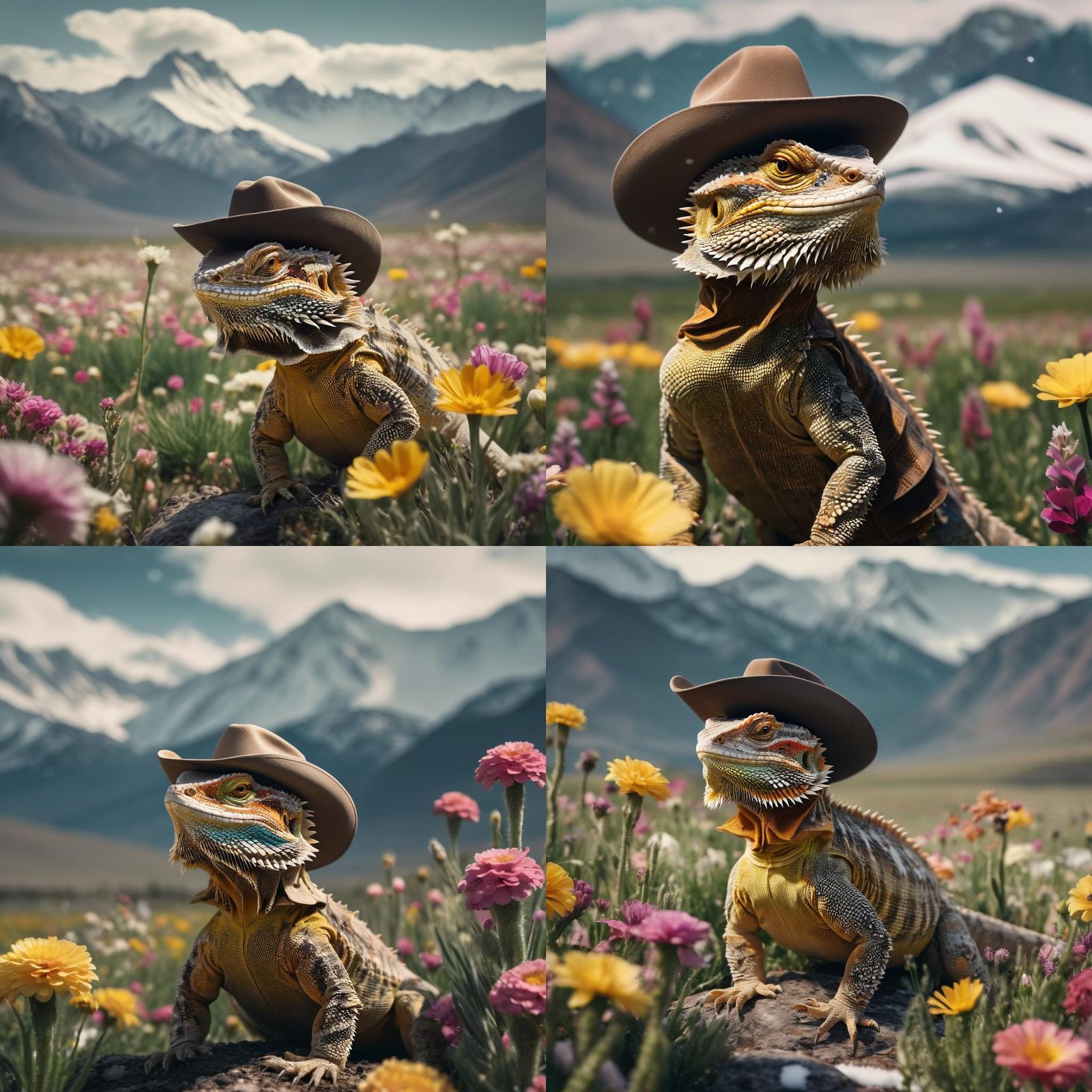 Bearded Dragon Cowboy in Mountain Meadow