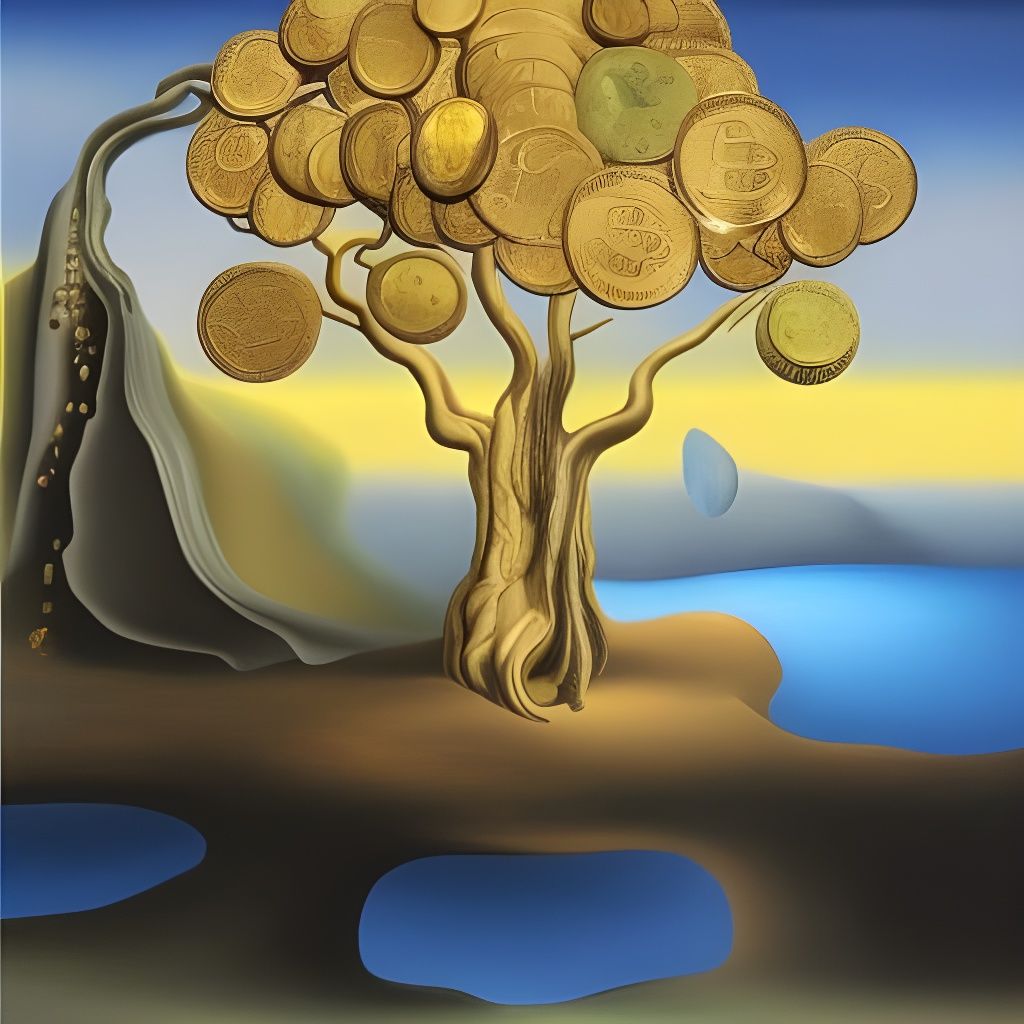 Golden Coin Tree in Surrealist Salvador Dali Style