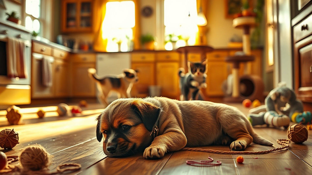 Sad Puppy in Sunny Kitchen Photo