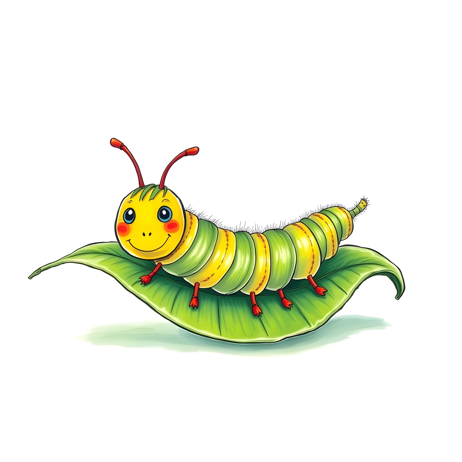 Cute Caterpillar on Leaf Storybook Illustration