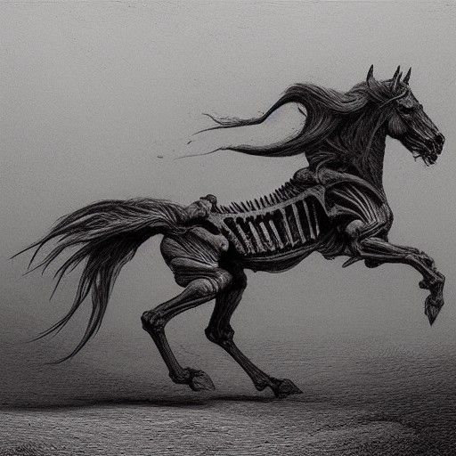 Eerie Skeletal Horse in Motion: Gothic Horror Art