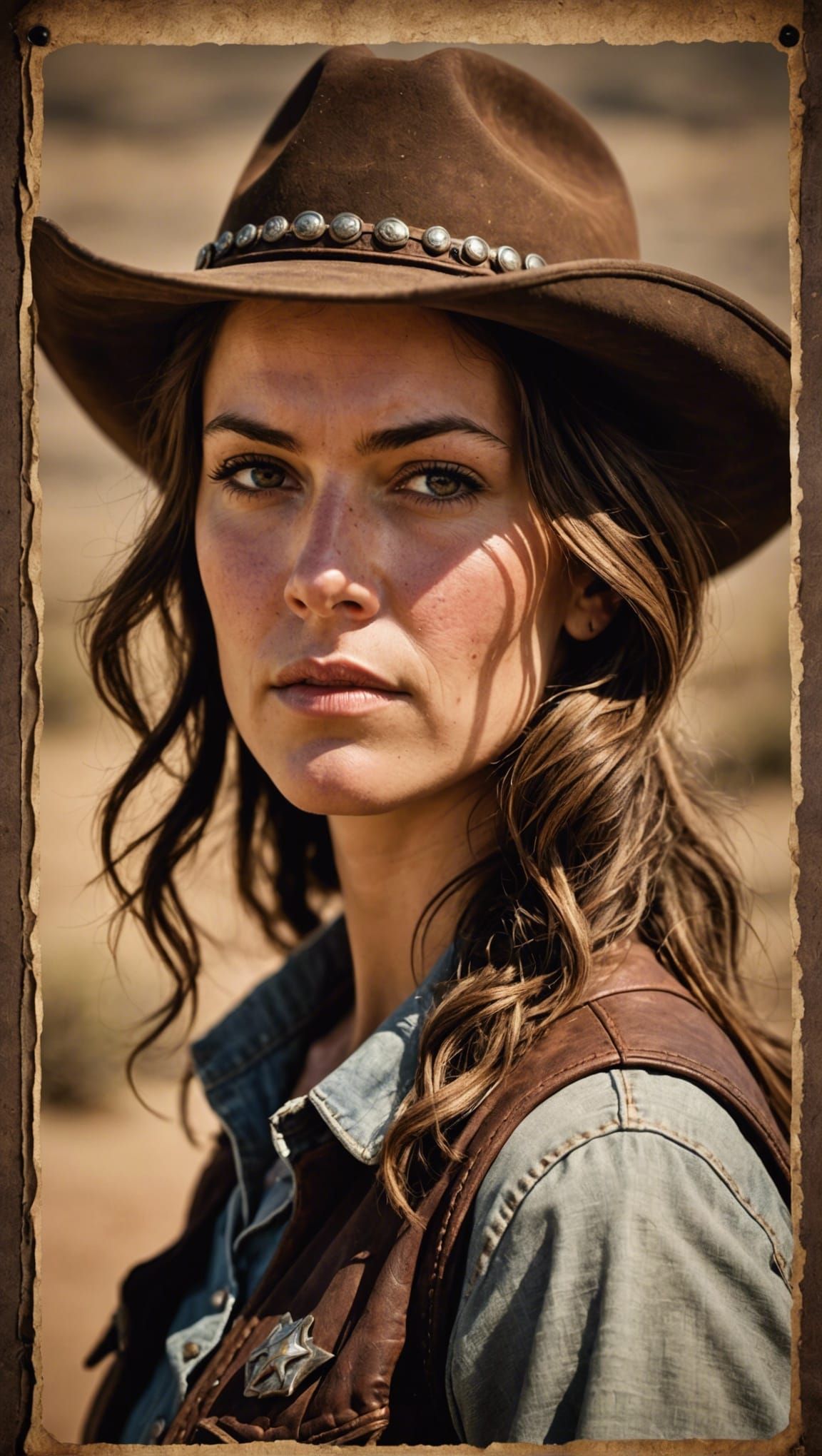 Cowgirl Outlaw Portrait on Vintage 'Wanted' Poster