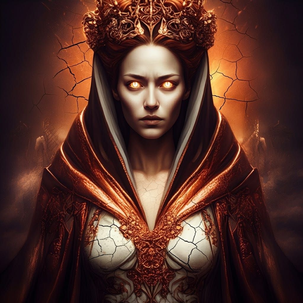 Fantasy Princess in Dramatic Copper and White Robe