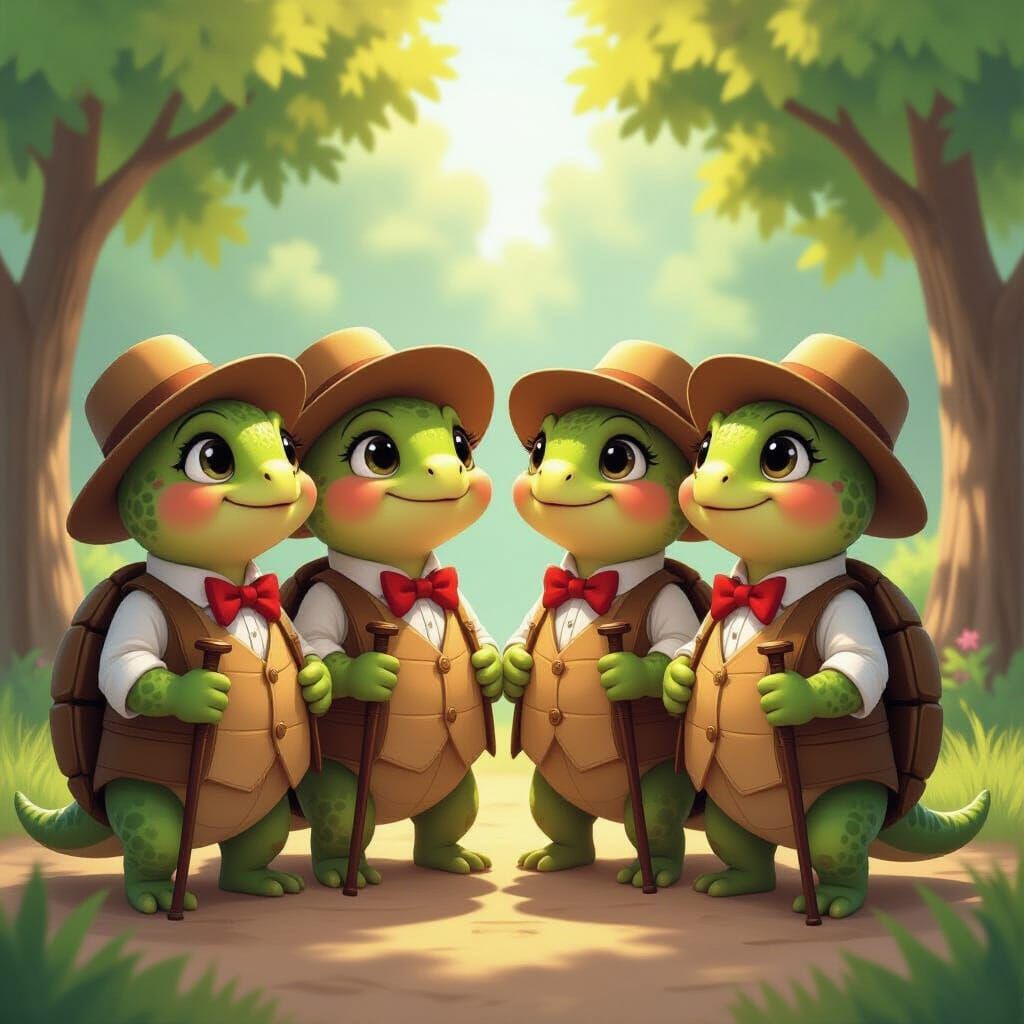 Singing Barbershop Turtles in Fantasy Illustration Style
