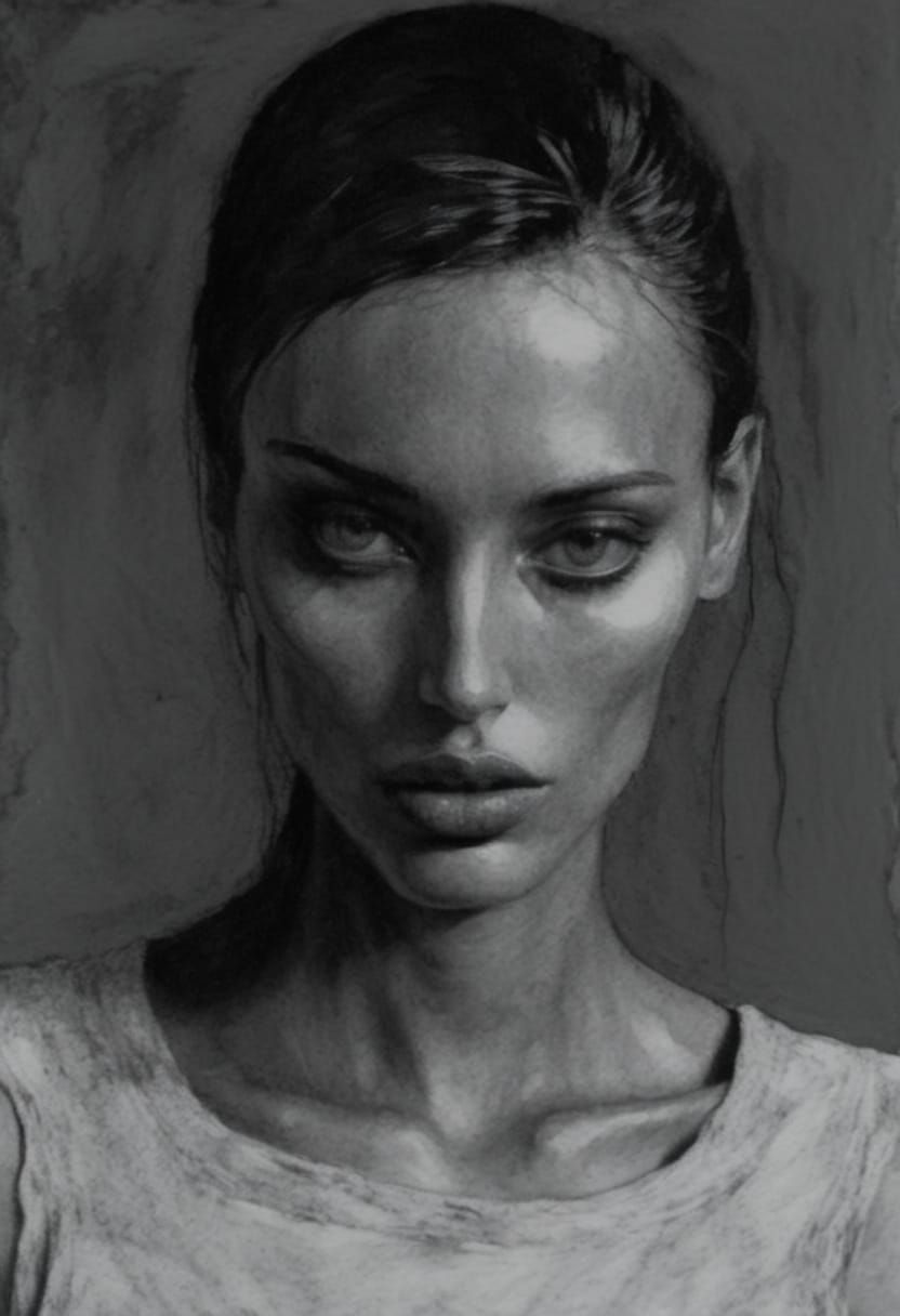 Goth Girl Portrait in Impasto Style