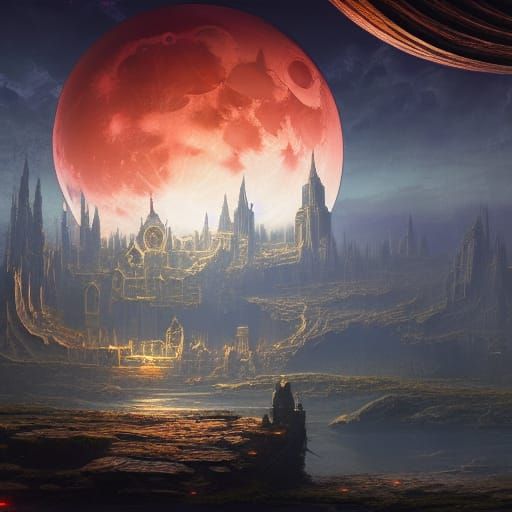 Blood Moon Reflection in Detailed Matte Painting