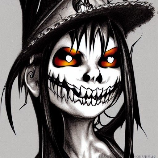 Hyperrealistic Jack-o'-Lantern Voodoo Girl Character Concept